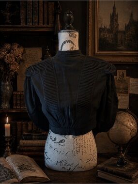 Vintage Victorian/Edwardian Mourning Bodice / Jacket Top – Black Pleated Details